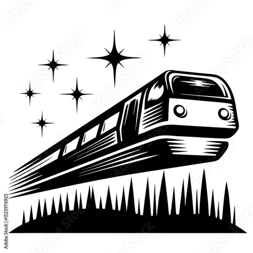 High speed train flying through night sky