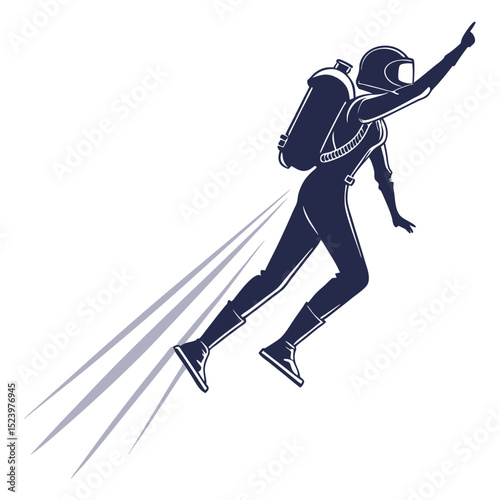 Retro futuristic astronaut jetpack flight silhouette
