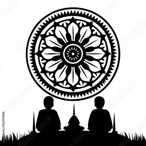Buddhist monks meditating mandala dharmachakra