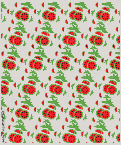 Cute watermalon seamless pattern for textile, wrapping, wallpapers, etc. Sweet red ripe watermalons, black background. Vector illustration.