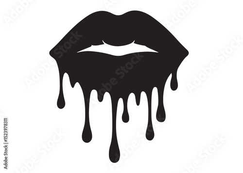 dripping lips logo silhouette vector, dripping lips logo icon silhouette, female lips dripping isolated on white background