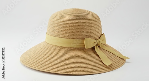 Elegant straw hat with bow, ideal for fashion, lifestyle websites, outdoor marketing, or summer travel promotional content. photo