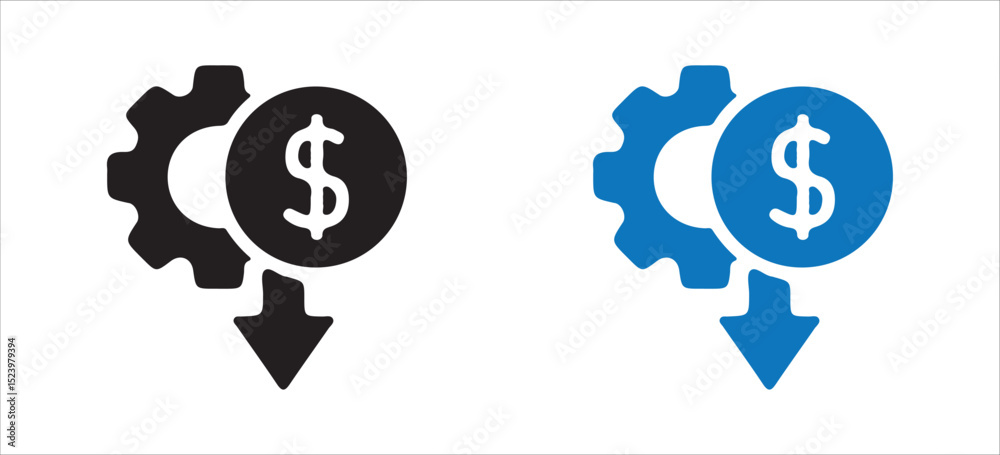 Rising Arrow with Dollar Coin Icon – Financial Growth Symbol in Black and Blue Variants. Victor illustration eps 10