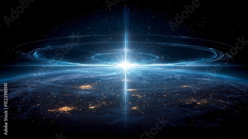 Fototapeta Naklejka Na Ścianę i Meble -  A breathtaking view of earth from space illuminated by a dazzling light source, conveying a sense of cosmic wonder and technological advancement imagery.