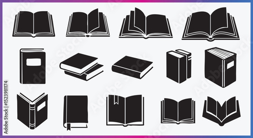 Books and Reading Icons Set Open Closed and Stacked Book Vector Collection