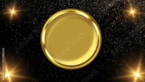 back background with golden circle. Black and gold background and Golden circle on black. Luxury dark backdrop with Elegant golden ring. Minimalist gold circle along with Shiny gold element on black. 