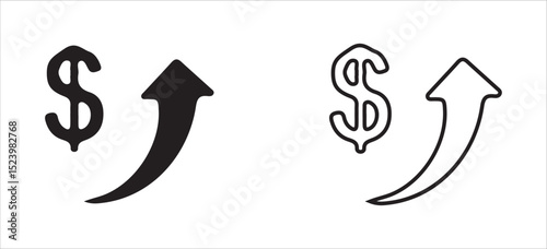 Dollar Symbol with Upward Arrow Icon – Solid and Outline Style for Financial Growth and Profit. Victor illustration eps 10