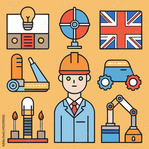 Industrial Tools and Automation Icons in UK Palette