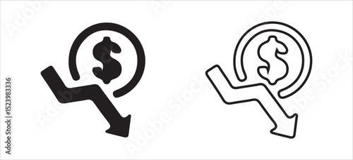 Dollar Symbol with Upward Arrow Icon – Solid and Outline Style for Financial Growth and Profit. Victor illustration eps 10