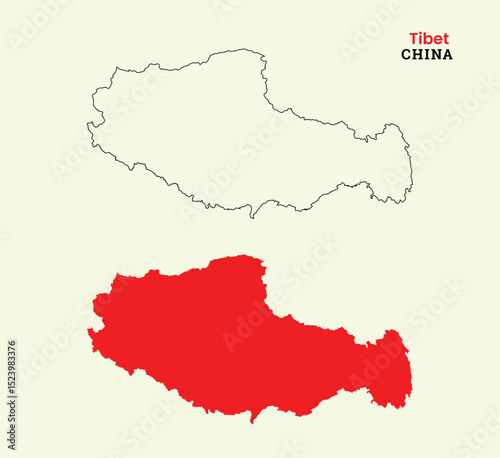 Map of Tibet, Map of Tibet with fill colour, Map of China state Tibet Vector Illustration, China, Tibet.
