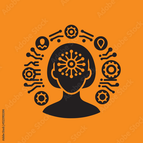 AI agent vector silhouette for commercial use 