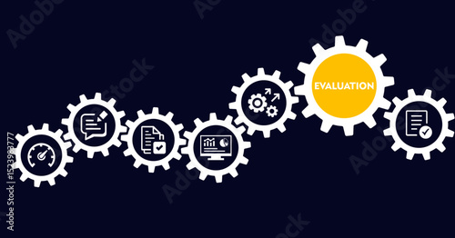 Evaluation icon infographic illustration concept with icon of analysis, performance, plan, improvement, results, and feedback icon live stroke and easy to edit 