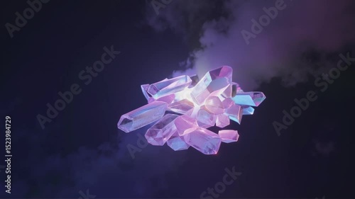 Cluster of iridescent crystals in a dark space