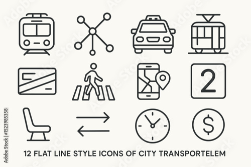 Flat line icons: city transportation and urban mobility concepts