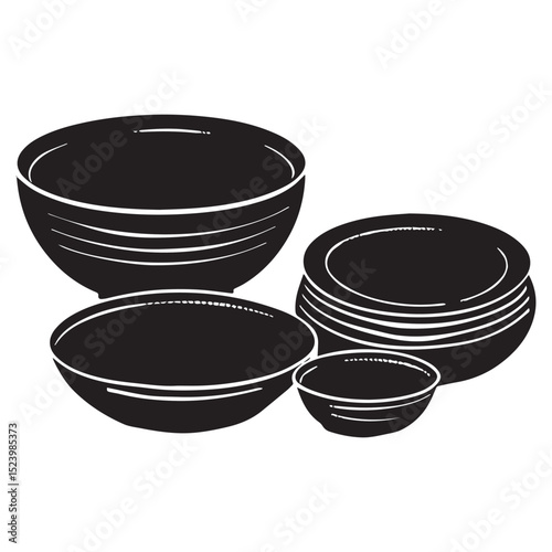 set of empty bowls isolated,