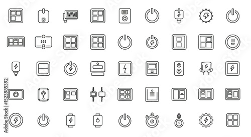 Collection of Outline Icons Representing Electrical Components and Power Symbols
