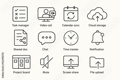 Icons representing task management, video calls, calendar sync, and cloud storage tools