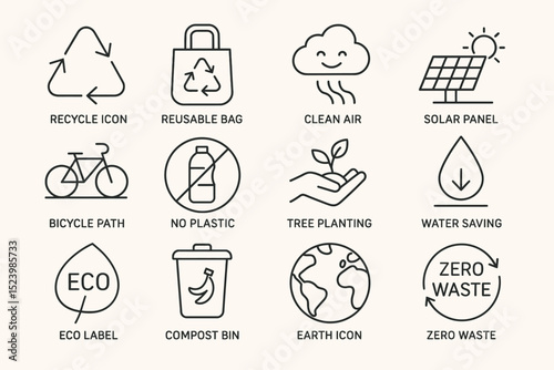 Environmentally friendly icons promoting sustainable practices and eco-friendly solutions