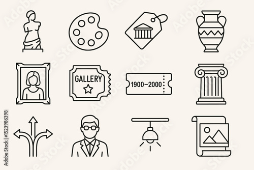 Museum icons: art, sculptures, gallery, tickets, artifacts, architecture