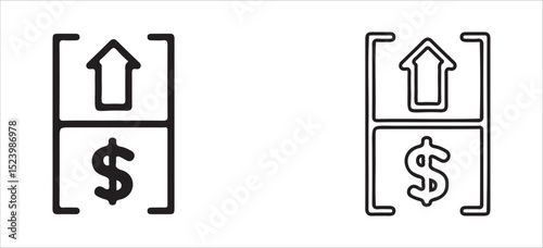 Dollar Symbol with Upward Arrow Icon – Solid and Outline Style for Financial Growth and Profit. Victor illustration eps 10