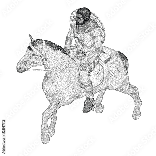 A man is riding a horse. Vector illustration. 3D