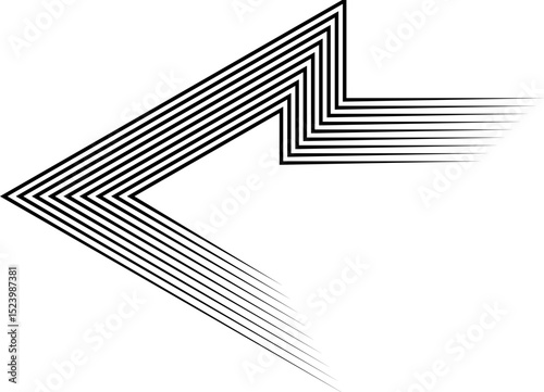 Modern Vector Arrow. Sporty pattern of black parallel retro lines on white background. Vector striped design element. Trendy striped vector background. Direction indicator, navigation