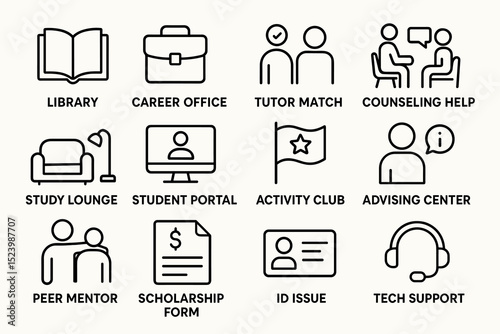 University services icons: library, career, tutoring, counseling, and more