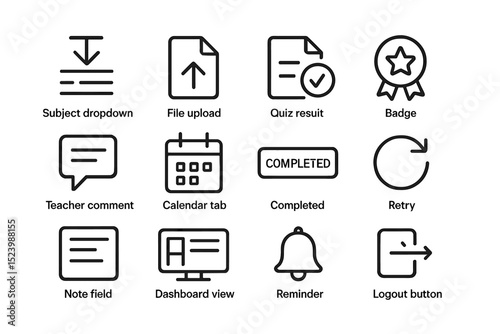Set of black silhouette icons for education and user interface design