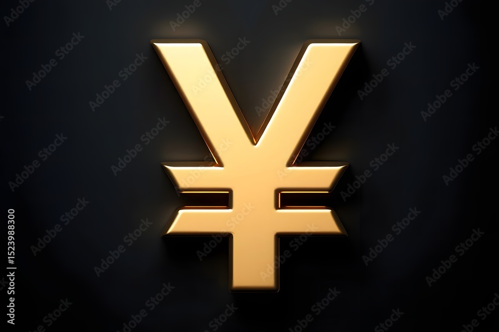 Obraz premium A 3D rendering of a gold Yen symbol against a dark background
