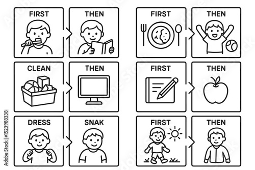 Visual schedule for children: daily routines with sequence icons for learning