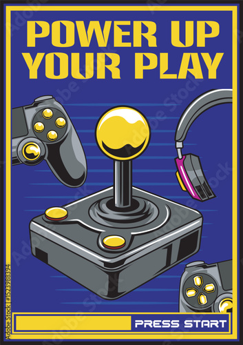 Retro Old Gameboy Arcade Console Gaming Joystick Concept Cartoon Vector Illustration Suitable for Web Landing Page, Banner, Flyer, Sticker, Wallpaper, Background