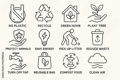 Eco-friendly symbols promoting sustainability and conservation actions