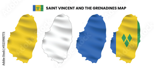 saint vincent and the grenadines map in various style frames, icons, black color, borders, flag colors. Vector illustration