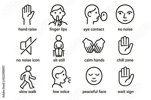 Quiet classroom communication icons for calm environment