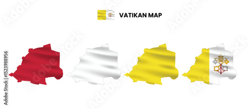 Vatikan map in various style frames, icons, black color, borders, flag colors. Vector illustration