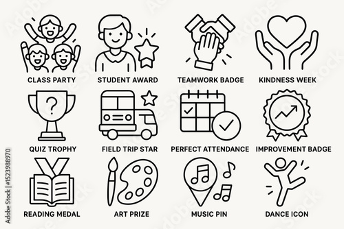 Icon set featuring awards and achievements with various themes