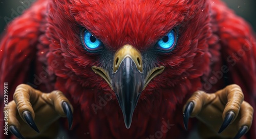 Intense red eagles piercing blue gaze