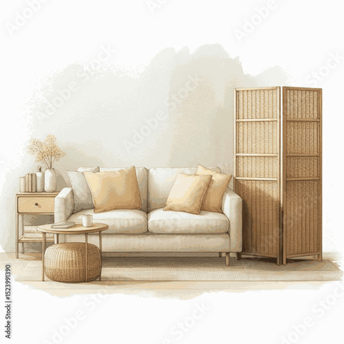 Rainy Day Refuge living room isolated watercolor vector illustration svg