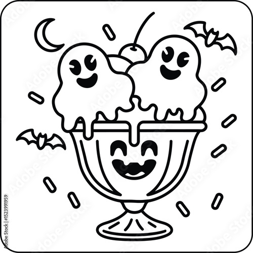Ghost Ice Cream Sundae Coloring Page