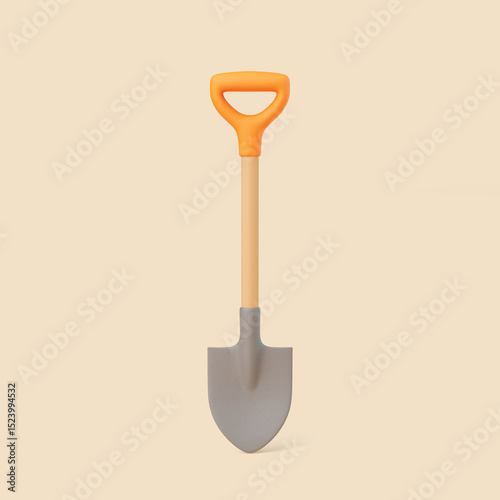 3D Garden Shovel on Beige Background