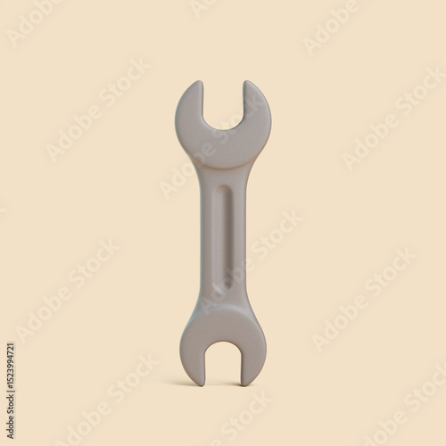 3D Wrench Tool on Beige Background, Minimal Style