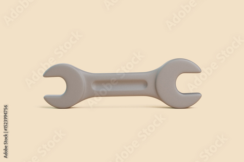 3D Wrench Lying Horizontally on Beige Background