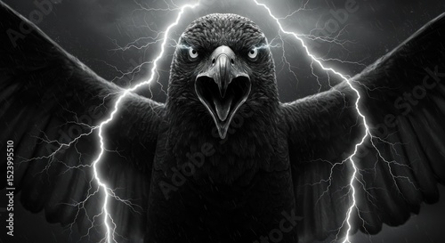 Majestic raven squawks amidst electric storm