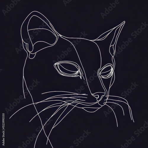 Minimalist neon outline of a cat face against dark background