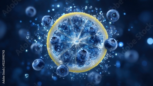 Vibrant Lemon   Blueberry Splash  Juicy Fruit  Water Drops  High Resolution Food Photograp