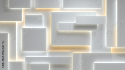 Abstract White Geometric Shapes  Illuminated Wall Panel  Modern Architecture Design