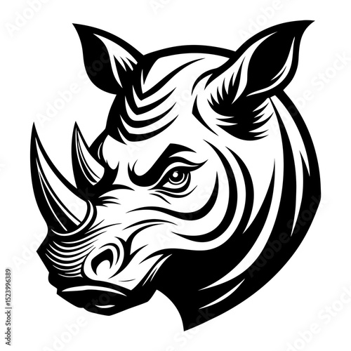 Captain rhino head drawn in pencil sketch with black and white detail