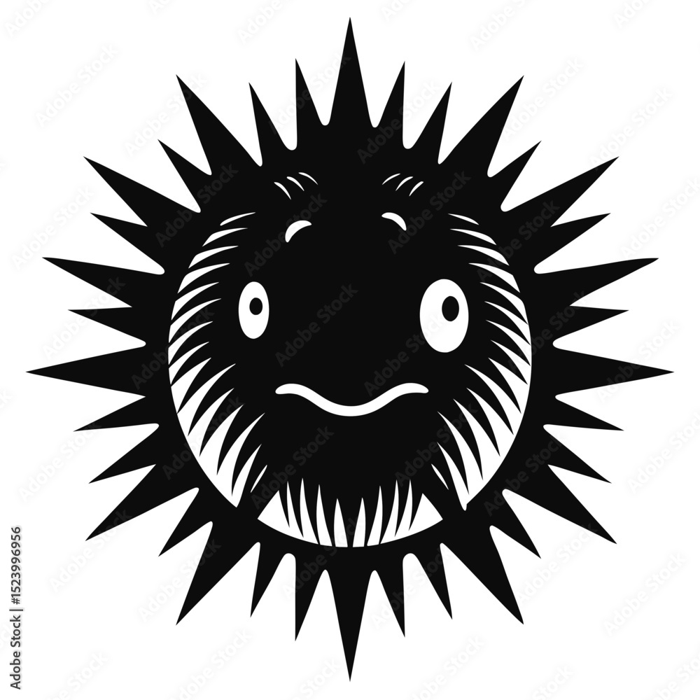 Sea urchin head pencil sketch in black and white with spiky detail Sea urchin head pencil sketch in black and white with spiky detail