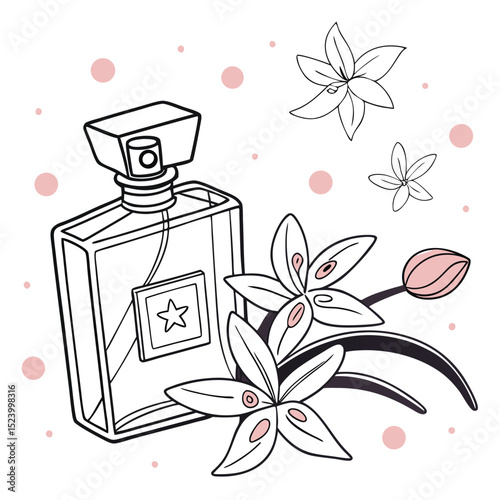 Floral Perfume Bottle Line Art