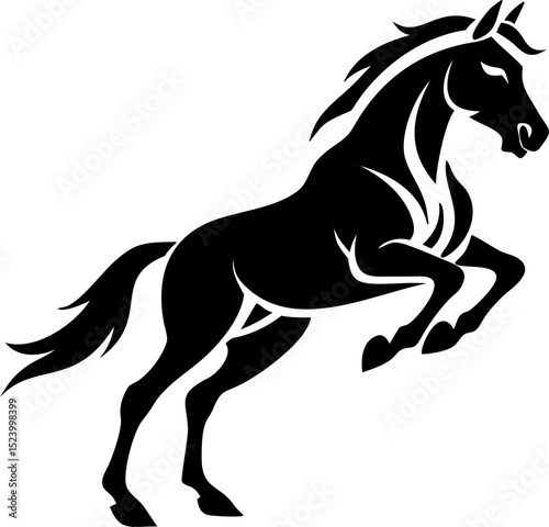 Iconic jumping horse vector, black silhouette on white
